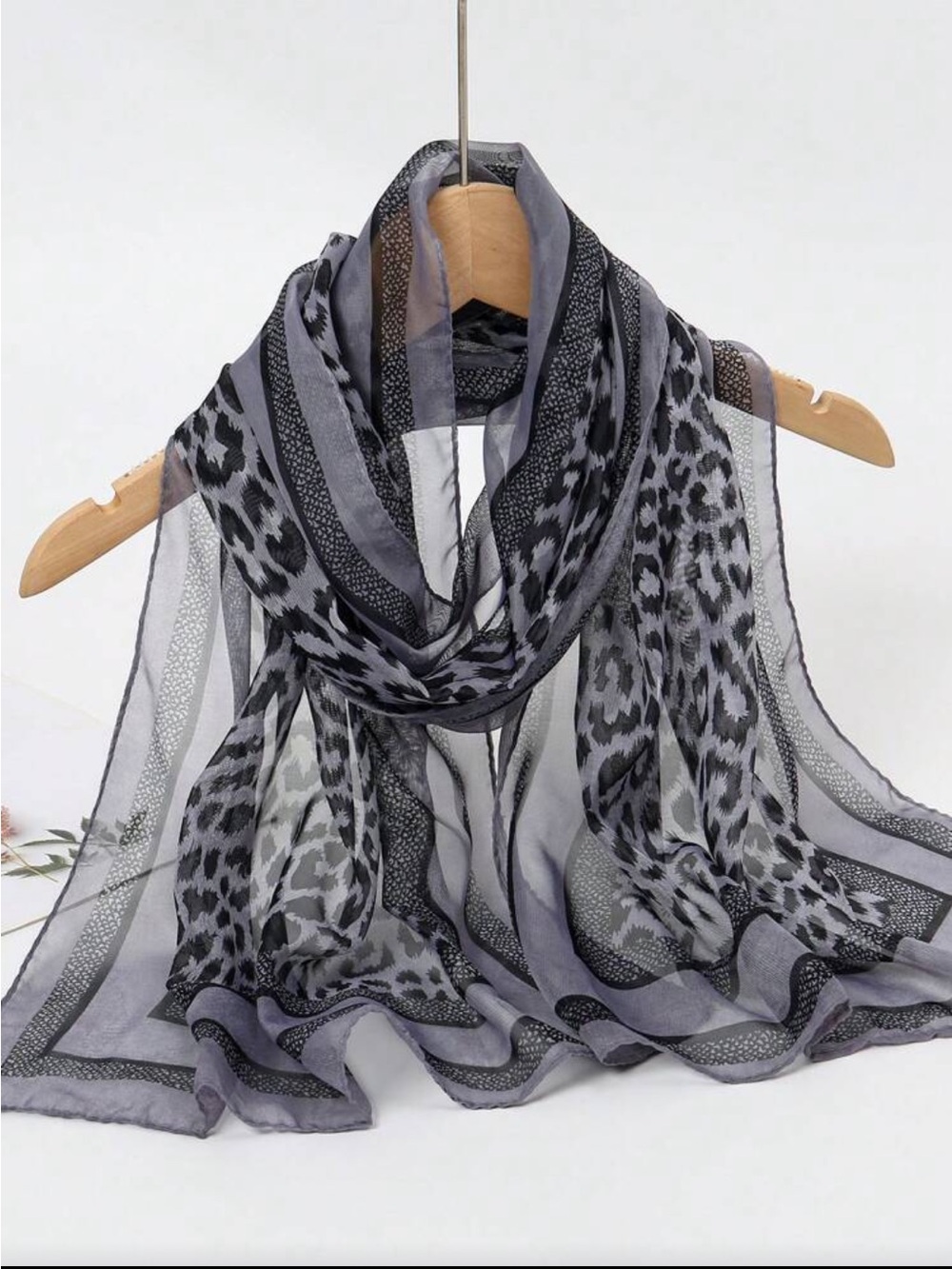 Grey Leopard Print Women's Scarf